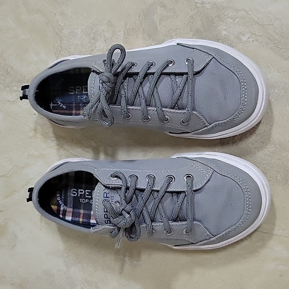 Sperry Top Sider Boys Deckfin Lace Up Sneakers Grey White Size 13M US